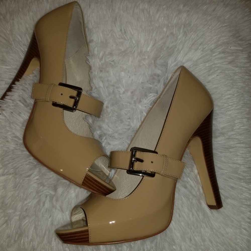 Michael Kors patent leather peeptoes w/ wood heel